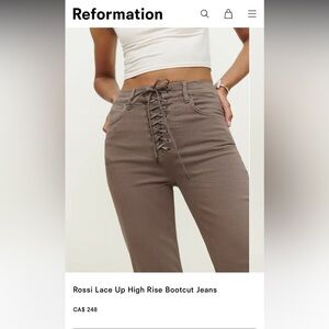 NWT Reformation Rossi Lace-Up High Rise Bootcut Jeans